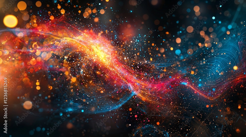 Poster dynamic digital connection in abstract cosmic background with vibrant colors