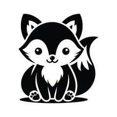 A Black Vector Silhouette of a Cute Little Fox