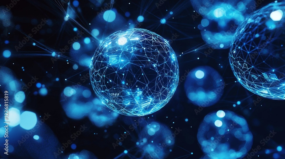 Poster digital encapsulated spheres representing connections in virtual space