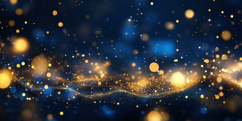 Abstract background featuring golden and blue bokeh lights, suitable for celebrations, parties, and artistic projects.