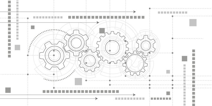 Gears. Technical drawing of gear .Engineering industry. Technology background. Vector illustration.
