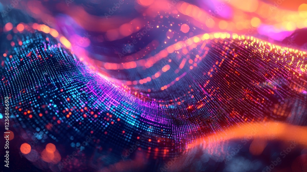 Poster vibrant digital waves with enveloping hues and dynamic interactivity