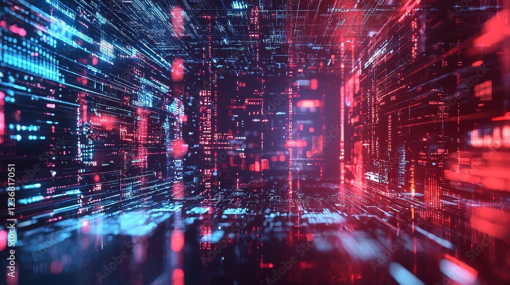 Poster evocative digital formations visualizing complex data in futuristic space