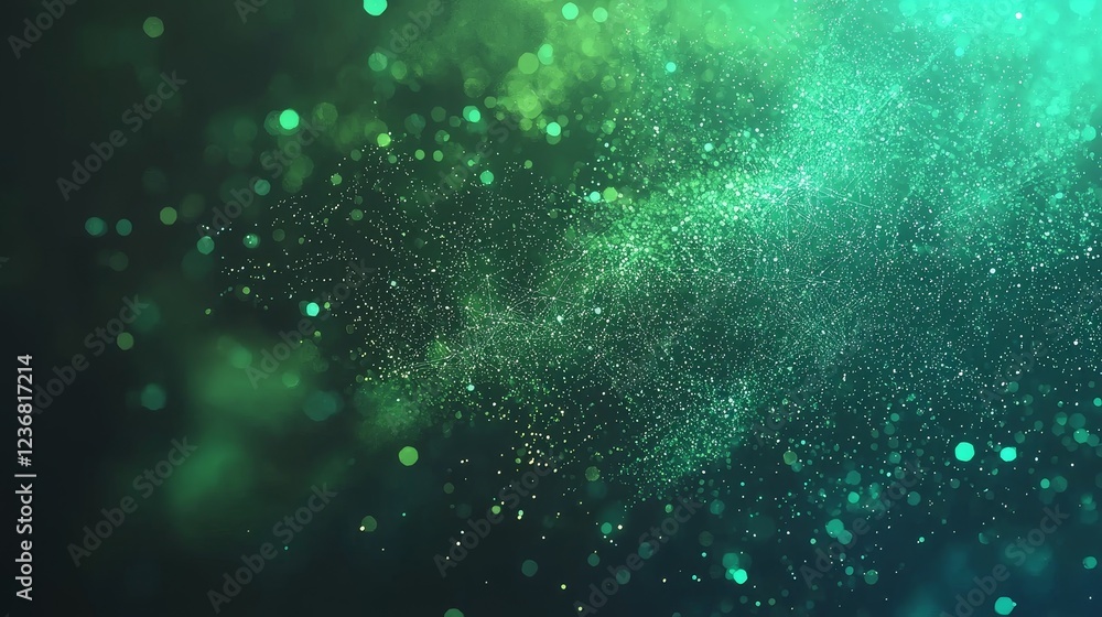 Poster experimental visuals of connections mapped through dynamic green particles