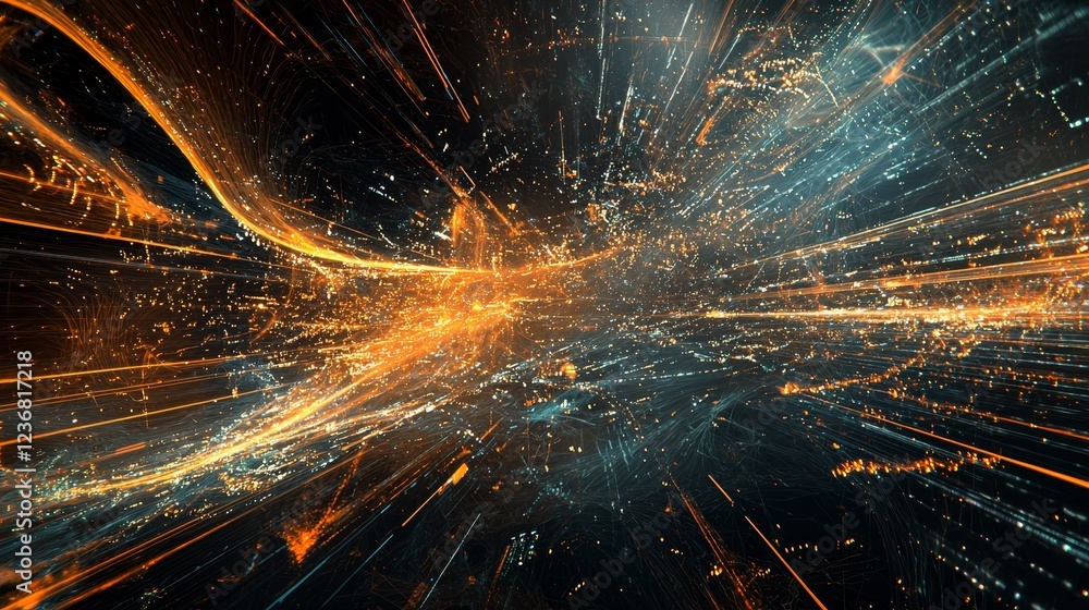 Poster dynamic digital formations evoking energy and motion in a visual space