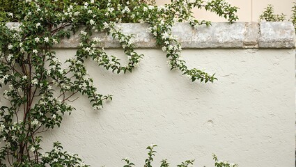 Tranquil courtyard scene with jasmine vines in bloom