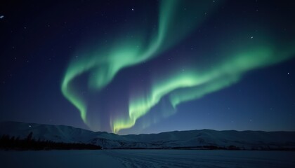 Majestic Northern Lights Dance Across Starry Night Sky Over Mountains