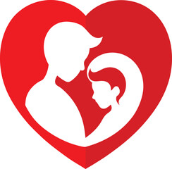 Valentine's Day, parent and child Illustration with a silhouette of a heart shape 