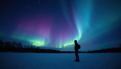 Fototapeta premium Stunning Northern Lights Display Over a Frozen Landscape at Night