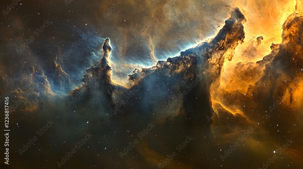Poster breathtaking cosmic explosion in vibrant interstellar nebula with swirling gases stars and energy bu