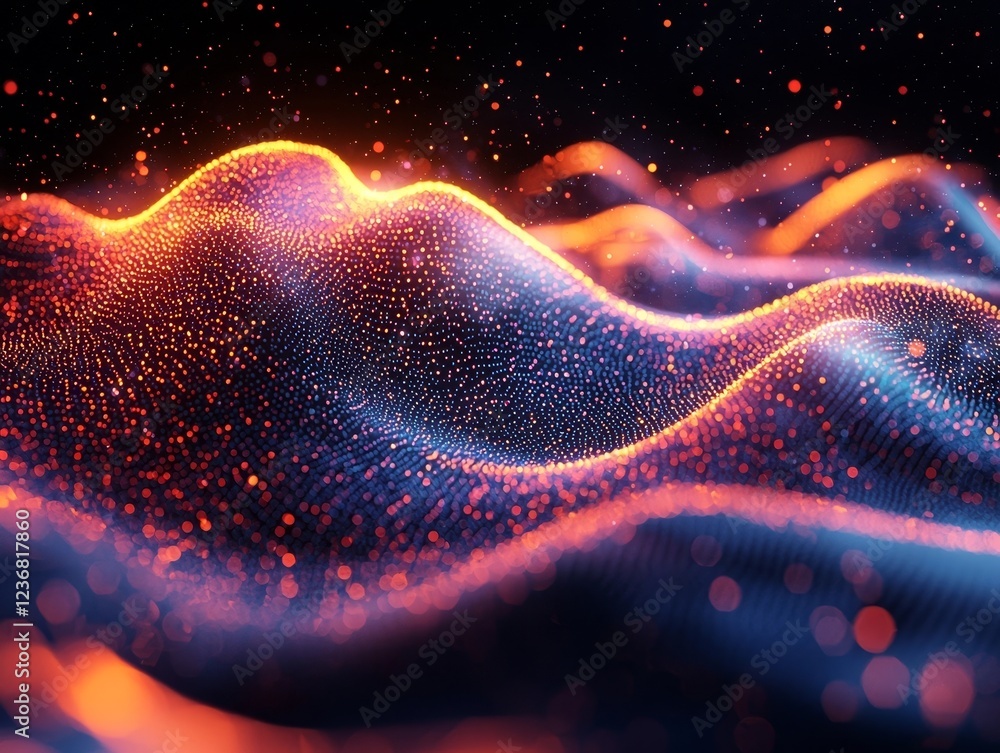 Poster mesmerizing neon wave pattern in gradient hues for modern product presentation and display concepts