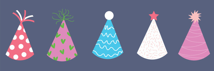 Colorful Party Hats on a Solid Background Depicting Celebration and Festivity