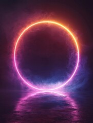 Obraz premium Glowing Neon Circle in Vibrant Gradient Background for Product Display