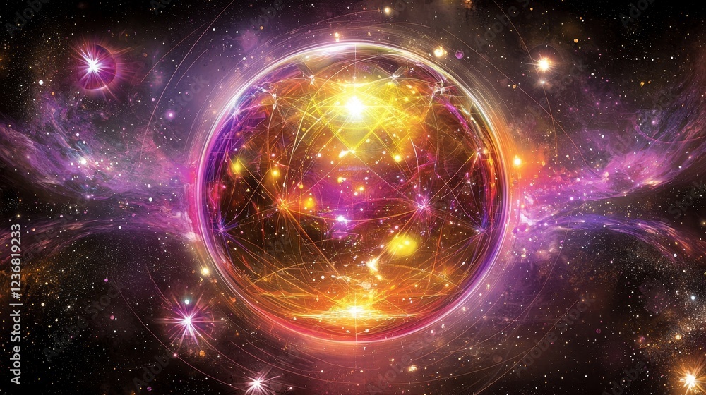 Poster abstract fluid transitions of data visualization in cosmic space background