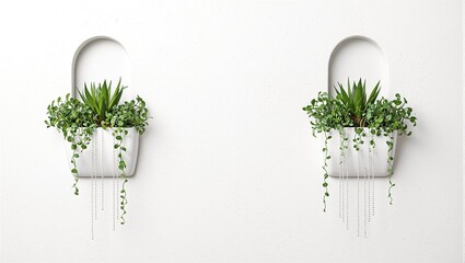 Fototapeta premium Contemporary stucco wall with vibrant succulent filled vertical planters