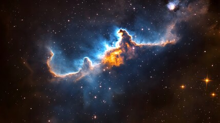 Obraz premium Breathtaking image of a cosmic nebula explosion in a vibrant blue and orange color palette set against the backdrop of a starry night sky