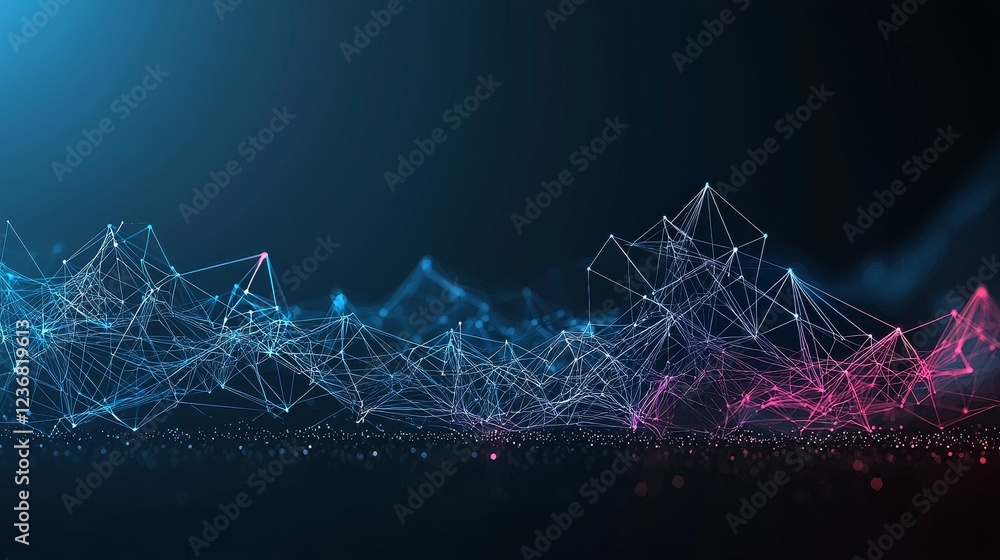 Poster futuristic cyberspace background with intertwining lines and nodes
