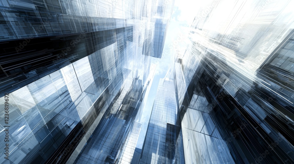 Poster futuristic skyline under dynamic veil of data and light patterns
