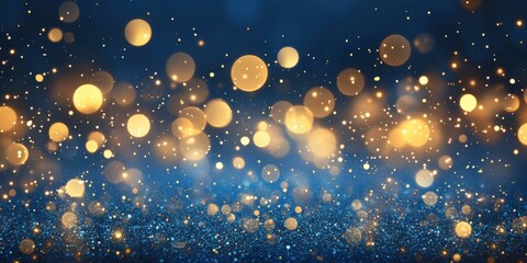 Obraz premium Abstract background with golden bokeh lights and sparkles, ideal for festive themes, celebrations, and digital designs.