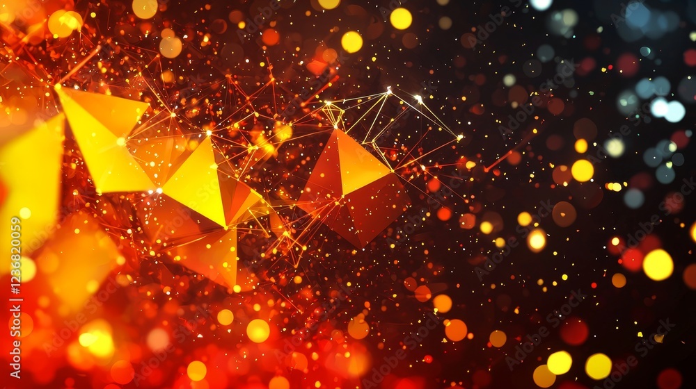 Poster geometric shapes intertwined as a metaphor in vibrant abstract background
