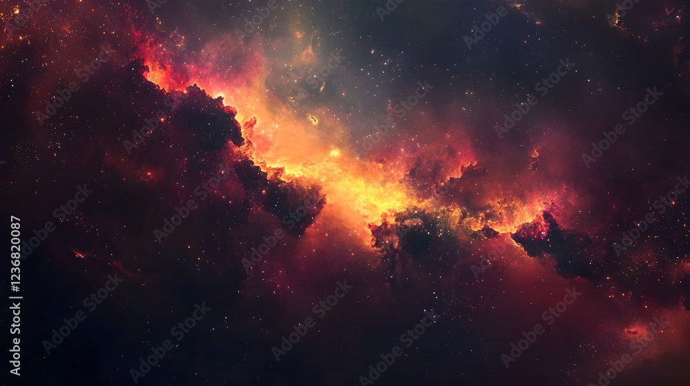 Poster breathtaking image of a massive fiery cosmic explosion with vibrant flames sparks and glowing embers