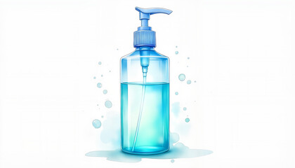 Colorful portable hand sanitizer bottle with pump, hygiene concept