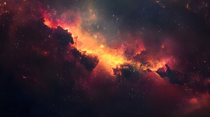 Fototapeta premium Breathtaking image of a massive fiery cosmic explosion with vibrant flames sparks and glowing embers erupting in the depths of a surreal otherworldly space landscape