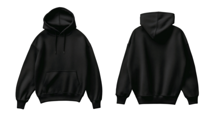黒色のパーカーのモック 前面と背面 A mockup of an oversized black hoodie, front and back view