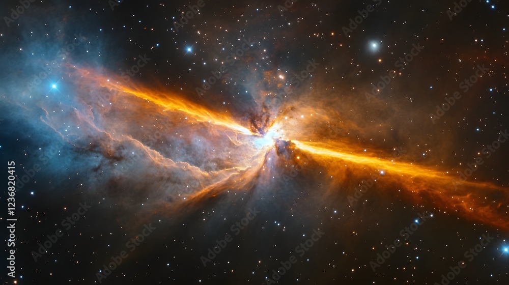 Poster breathtaking image of a powerful cosmic explosion within a vibrant and dynamic interstellar nebula s