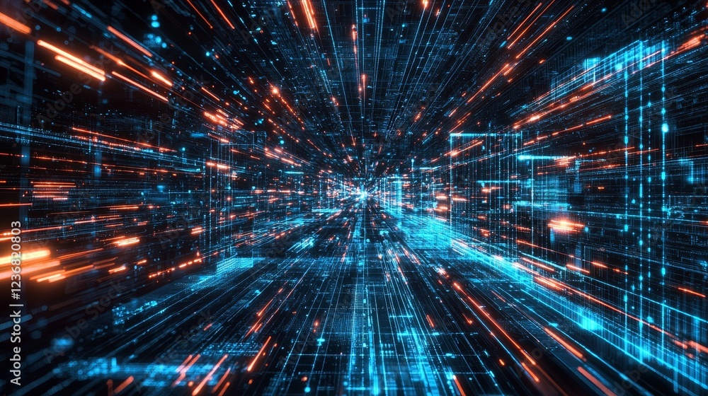 Poster infinite digital paths linking across a futuristic horizon in motion