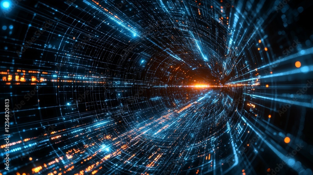 Poster infinite digital horizon of paths linking through vibrant data streams