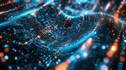 Interconnected Digital Threads Swirling in a Vibrant Abstract Background