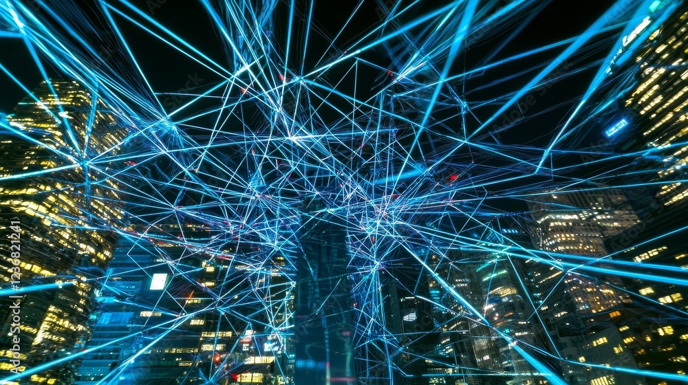 Poster interplay of light and data visuals in a dynamic urban environment