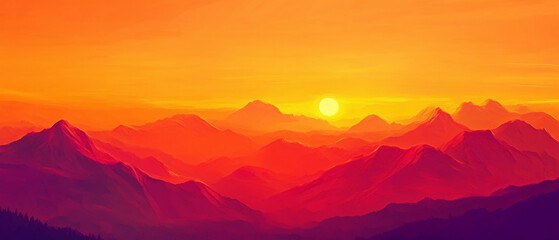 Obraz premium Vibrant Sunset Over a Range of Majestic Mountains