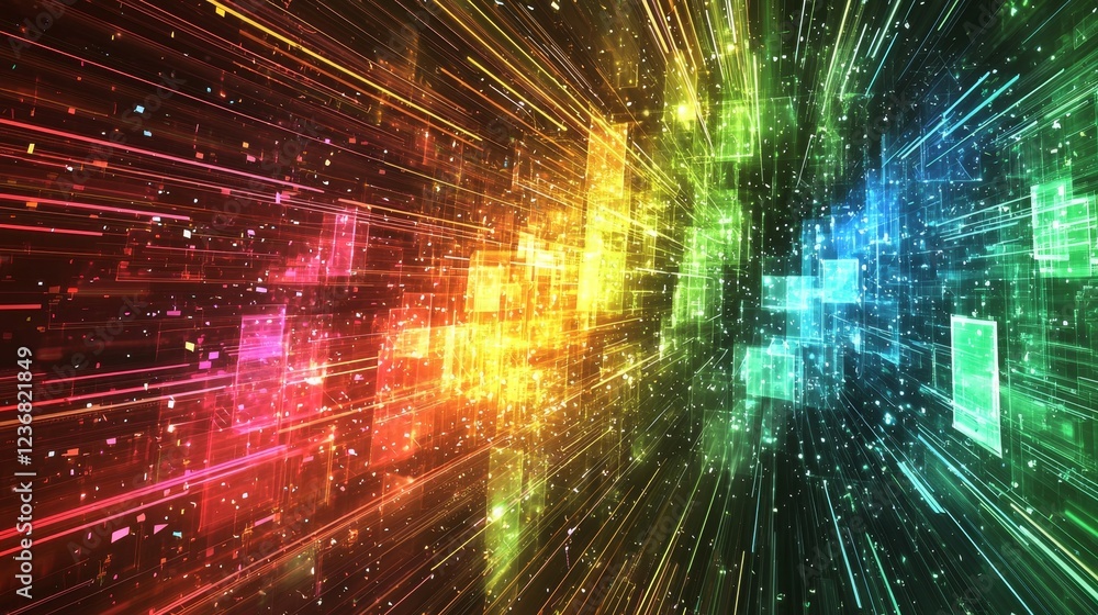 Poster vibrant layers of color signifying depth in dynamic cyberspace environment