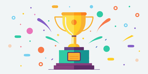 Gold trophy with confetti on white background. Use for award ceremonies, sports events, and achievement celebrations.