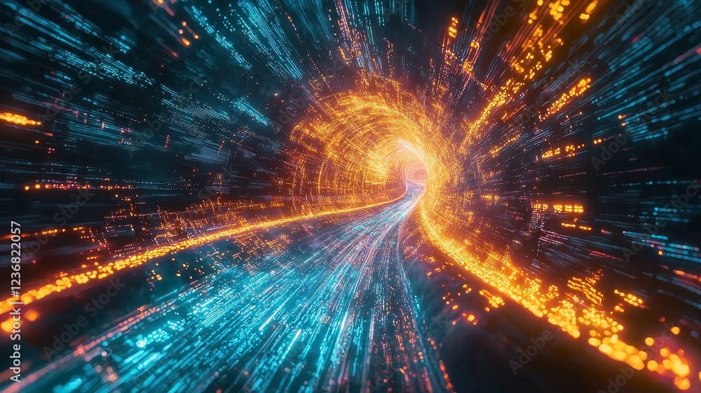 Poster luminous abstract pathways flowing through cybernetic vortex of light