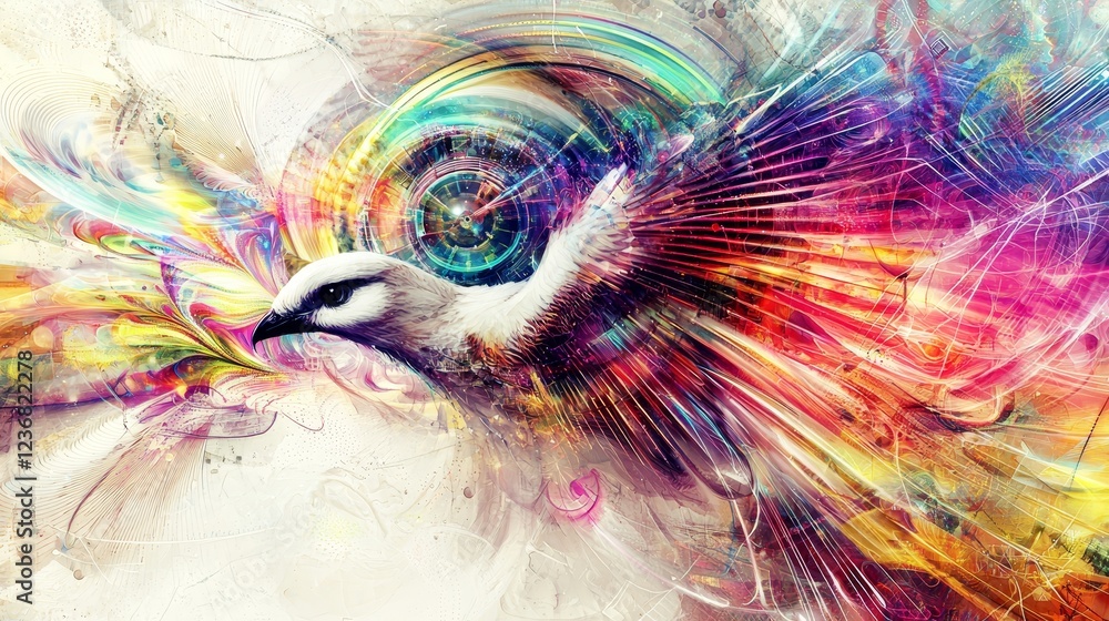 Aufkleber vibrant abstract designs of a bird with colorful patterns and shapes