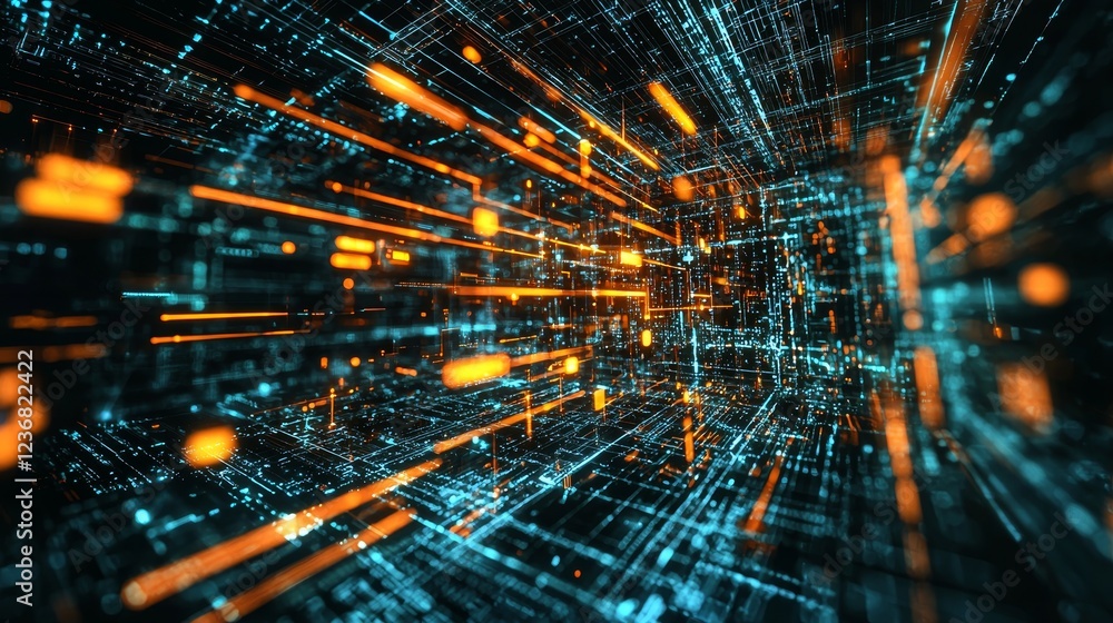 Poster abstract metaphorical view of cyberspace captured in digital visualization