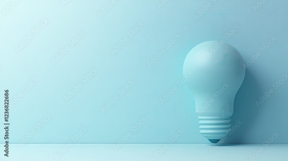 Poster light blue lightbulb on a light blue speckled background. minimalist 3d rendering of a single lightb