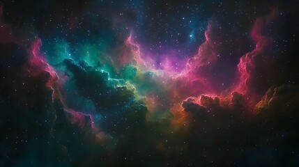 Obraz premium Captivating cosmic explosion of vibrant swirling nebula clouds in a shimmering ethereal interstellar space Glowing celestial energy and dramatic astral phenomena create a mesmerizing