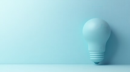 Light blue lightbulb on a light blue speckled background. Minimalist 3D rendering of a single lightbulb against a textured wall. The image evokes