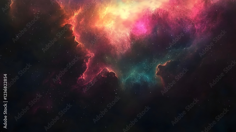 Aufkleber captivating cosmic landscape featuring a vibrant colorful nebula with a powerful energetic explosion