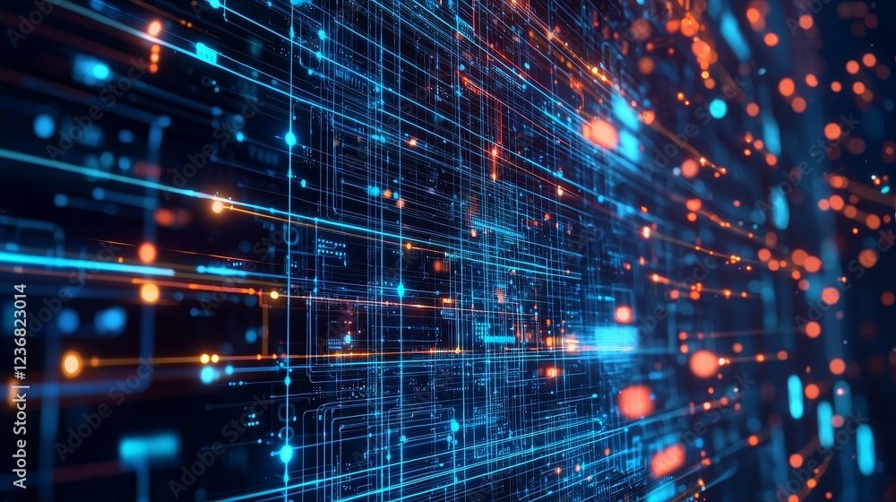 Poster digital grids illustrating interaction in abstract technology design