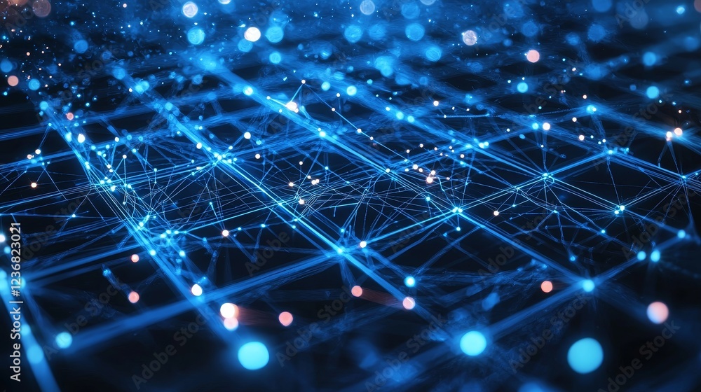 Poster digital grids illustrating interaction with outlined patterns and lights