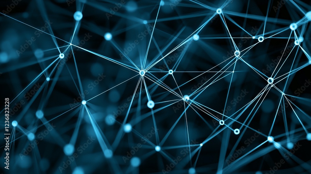 Poster abstract connections of pulsating nodes in a blue digital network