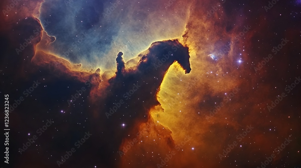 Poster captivating cosmic masterpiece vibrant nebula in galaxy showcases the raw power and mesmerizing beau