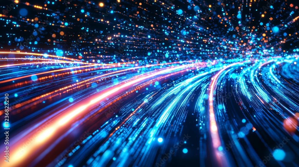 Aufkleber pulsating light trails symbolizing cyberspace in colorful digital realm