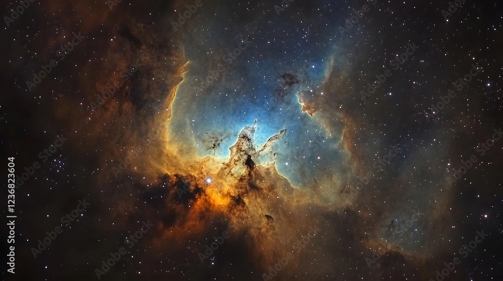 Poster Captivating cosmic nebula explosion in deep space shining with vibrant colors and dramatic lighting  An awe inspiring majestic and surreal scene showcasing the power and beauty of the universe