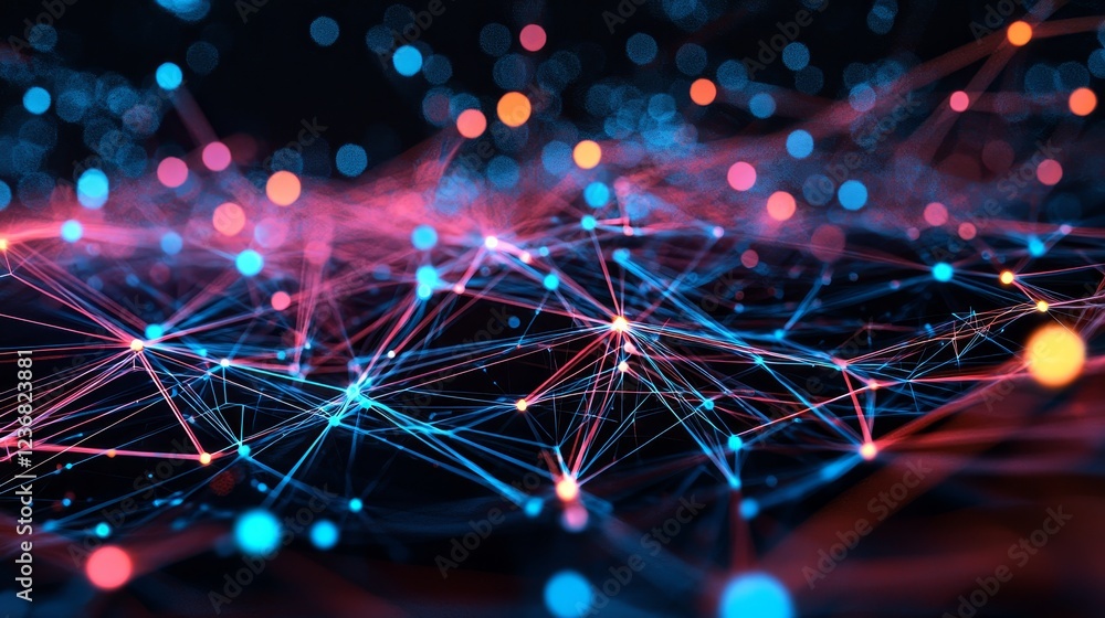 Poster bright dots and slanting lines creating abstract digital background visuals